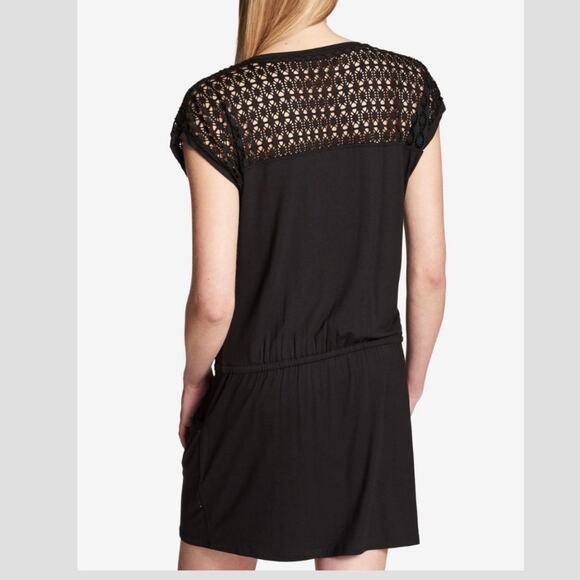 Calvin Klein Swimwear Black Crochet Trim Cover Up Dress Sz L/XL Pockets Resort - Picture 2 of 13